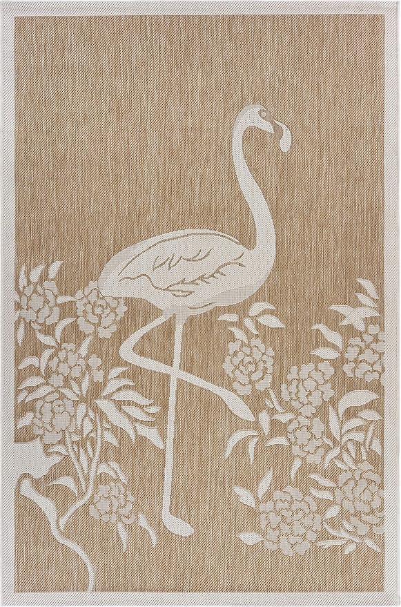 LR Home 8x10 Indoor/Outdoor Area Rug for Home Decor | Tropical Flamingo Large Size Carpet for Living Room, Bedroom, Playroom, Patio, Garden | Modern Farmhouse Rug | Beige/Tan