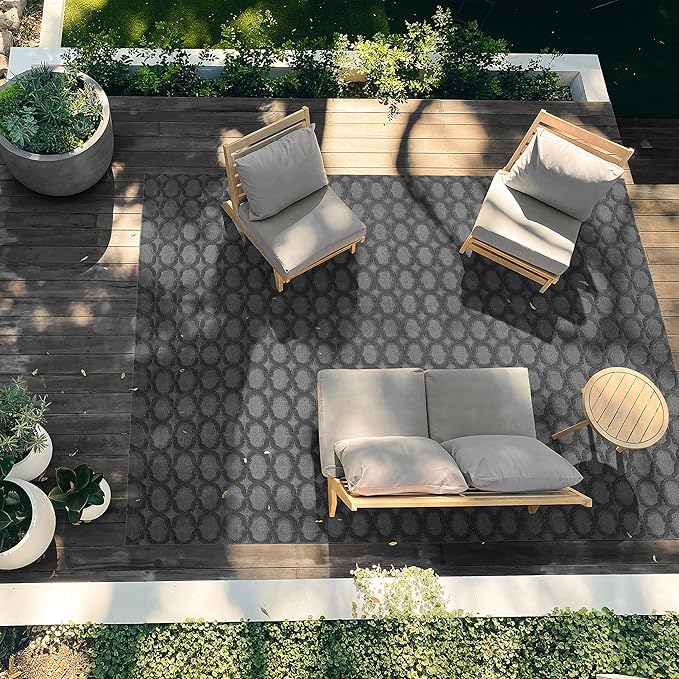 Garland Rug Garden Trellis 9 ft. x 12 ft. Indoor/Outdoor Area Rug Outdoor Waterproof Rug for Patio, Camping Rugs,Rv,Porch, Deck, Camper, Balcony, Backyard for High-Traffic Areas, Cinder Gray