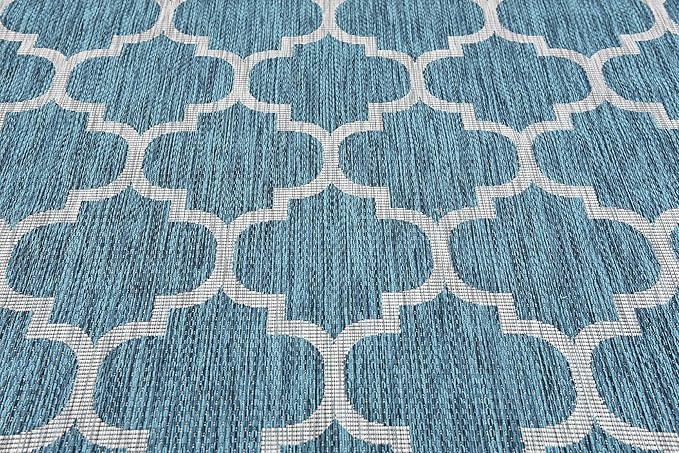 Unique Loom Outdoor Trellis Collection Area Rug (7' 1" x 10' Rectangle, Teal/ Gray)