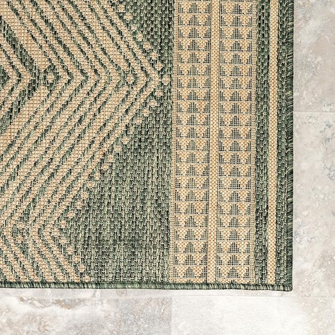 nuLOOM 10' x 14' Outdoor Tribal Geometric Area Rug, Stain Resistant, Weather Resistant, High Traffic, Patio, Balcony, Outside, Ranya Green