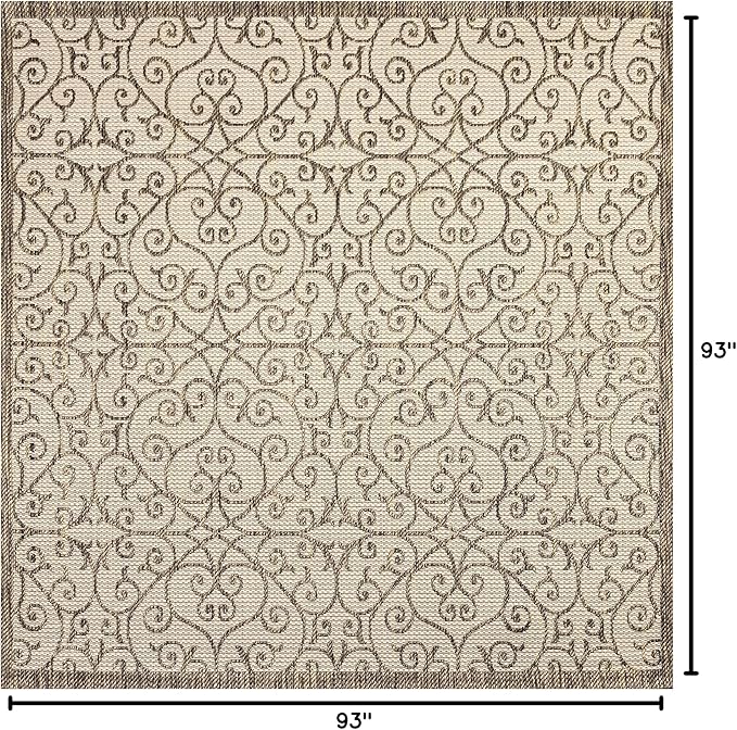 JONATHAN Y Vintage Filigree Indoor Outdoor Square Area Rug 8X8 Beige/Brown, Madrid Textured Weave for Backyard, Patio, Porch, Easy-Cleaning, High Traffic, Pet-Friendly, Non-Shedding (SMB107B-8SQ)
