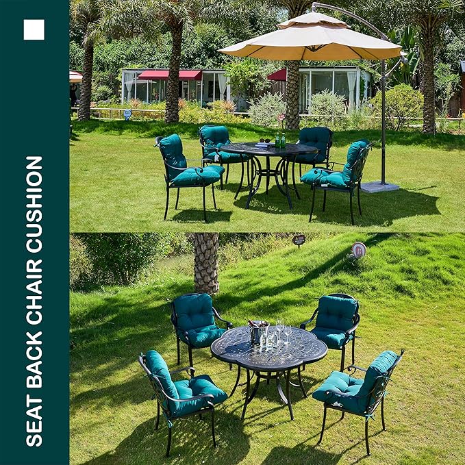 Outdoor Indoor Seat/Back Chair Tufted Cushion,All-Weather Patio Chair Cushion with Ties,for Patio Furniture,Dark Green