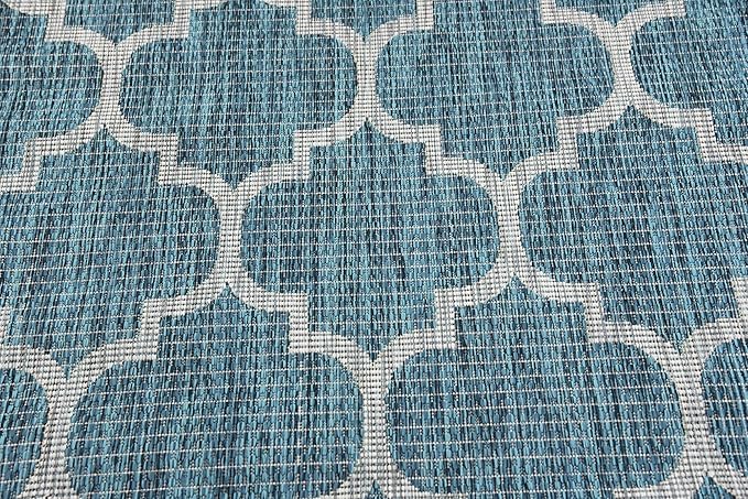 Unique Loom Outdoor Trellis Collection Area Rug (4' 1" x 6' 1" Rectangle, Teal/ Gray)
