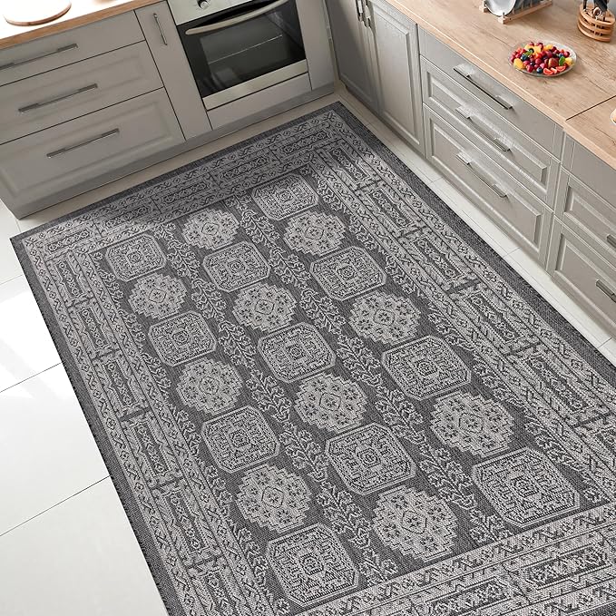 Keen Home Design Terrace Outdoor Throw Rug - 36"x60" Washable Indoor/Outdoor Rug for Patio, Kitchen, Balcony, Beach, Garden, Deck and Porch, Size: 3' x 5', Trend Black