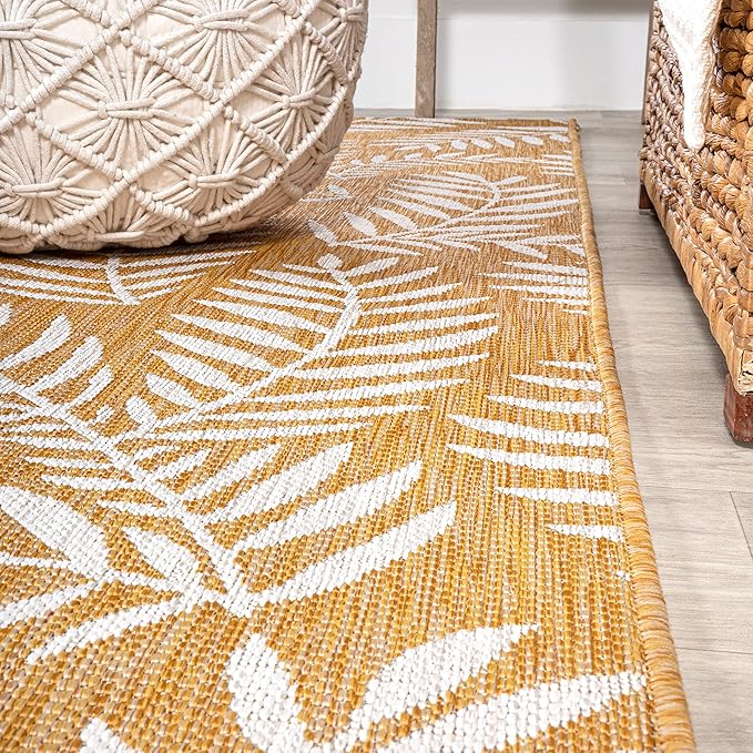 JONATHAN Y Palm Frond Indoor Outdoor Area Rug 9X12 Yellow/Cream, Nevis for Backyard, Patio, Porch, Easy-Cleaning, High Traffic, Pet-Friendly, Non-Shedding (SMB119C-9)