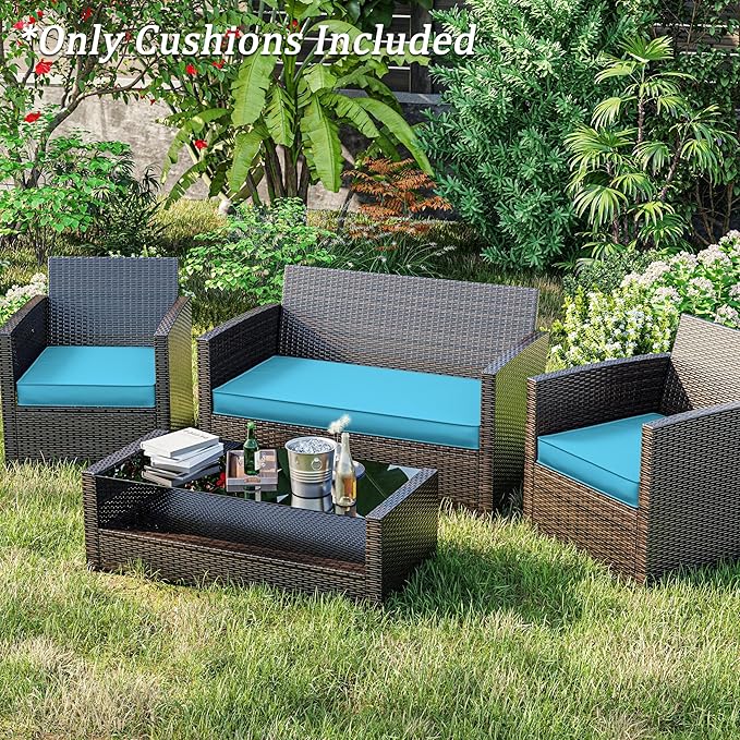 3 Pack Outdoor Replacement Cushions,36L x 18W x 3H,18L x 18W x 3H inch, High-Elastic Replacement Sponge for 4-Seater Water-Resistant Patio/Sofa with Removable Covers (Lake Blue)