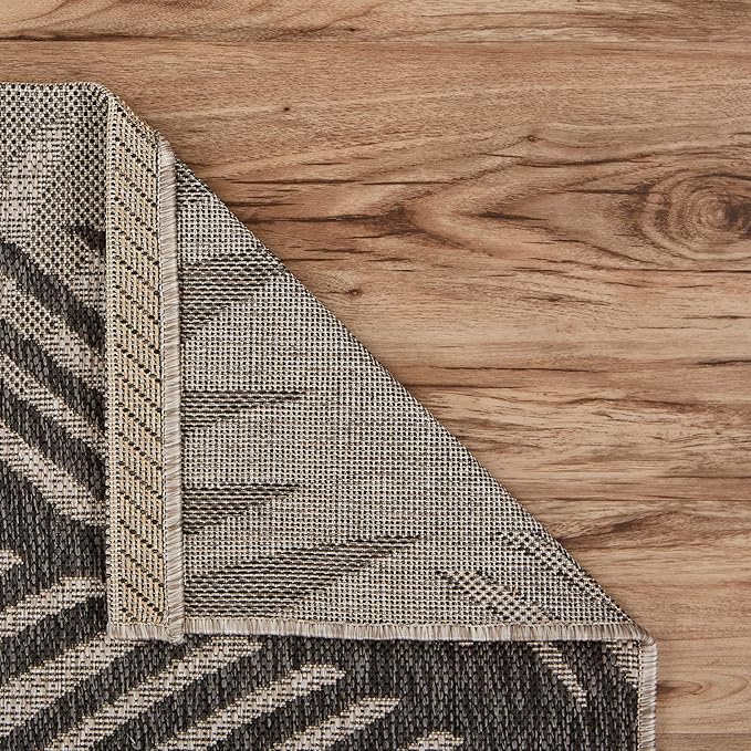 LR Home 8x10 Indoor/Outdoor Area Rug for Home Decor Coastal Palm Leaf Large Size Carpet for Living Room, Bedroom, Playroom, Patio, Garden Modern Farmhouse Rug Black/Gray