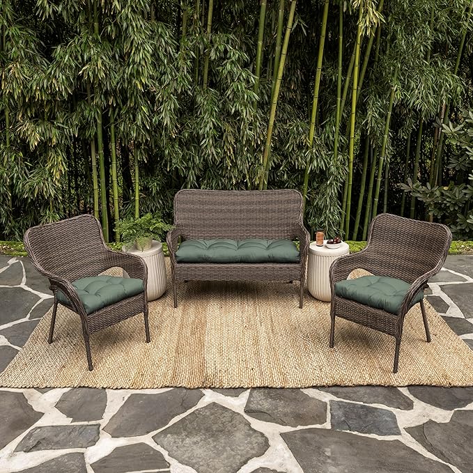 Arden earthFIBER Outdoor Wicker Settee Cushion, 41.5 x 18, Rain-Proof, Fade Resistant Sage Green Texture