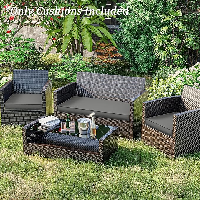 3 Pack Outdoor Replacement Cushions,36L x 18W x 3H,18L x 18W x 3H inch, High-Elastic Replacement Sponge for 4-Seater Water-Resistant Patio/Sofa with Removable Covers (Light Grey)