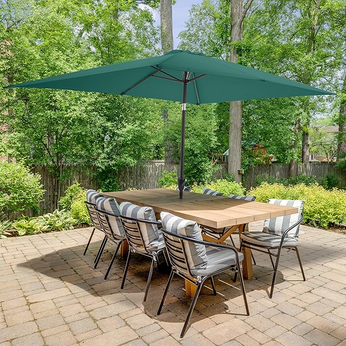 Rectangular Patio Umbrella - 10ft Easy Crank Sun Shade with Push Button Tilt for Outdoor Furniture, Deck, Yard, or Pool by Pure Garden