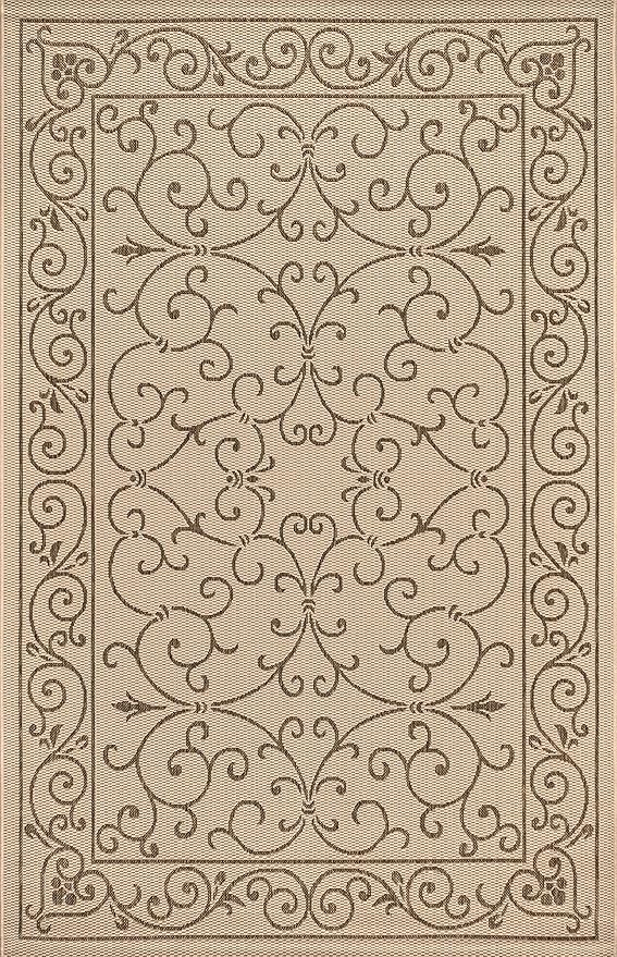 JONATHAN Y Vintage Filigree Indoor Outdoor Area Rug 4X6 Beige/Brown, Charleston Textured Weave for Backyard, Patio, Porch, Easy-Cleaning, High Traffic, Pet-Friendly, Non-Shedding (SMB106A-4)