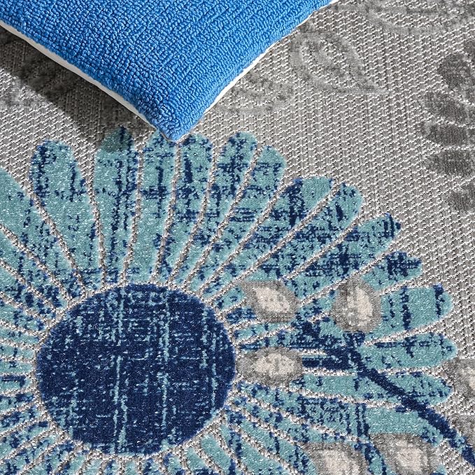 SAFAVIEH Washable Rug Outdoor Cabana Collection - 5'3" Square, Grey & Blue, Non-Shedding & Easy to Clean, Ideal for Patio, Backyard, Mudroom (CBN832F)