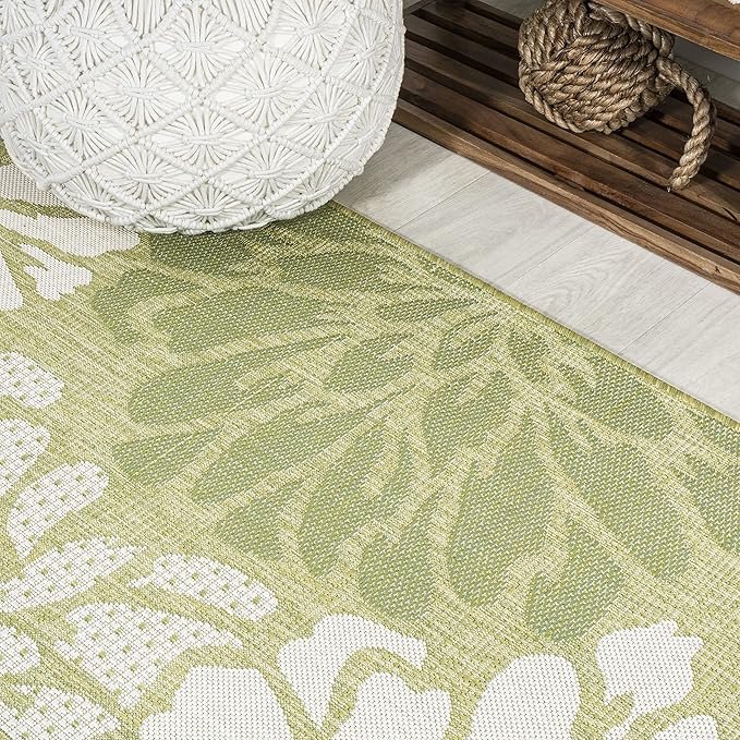 JONATHAN Y Floral Textured Weave Indoor Outdoor Square Area Rug 5X5 Green/Cream, Zinnia Modern for Backyard, Patio, Porch, Easy-Cleaning, High Traffic, Pet-Friendly, Non-Shedding (SMB110H-5SQ)
