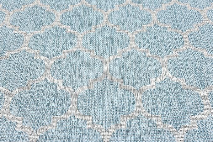 Unique Loom Outdoor Trellis Collection Area Rug (6' 1" x 9' Rectangle, Aquamarine/ Gray)