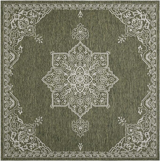 Unique Loom Outdoor Traditional Collection Area Rug - Antique (10' Square Green/Ivory)