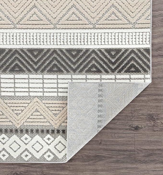 Rugshop Marbella Contemporary Boho Non-Shedding Patio Deck Backyard Indoor/Outdoor Runner Rug 2' x 7' Gray