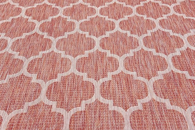 Unique Loom Outdoor Trellis Collection Area Rug (6' 1" x 9' Rectangle, Rust Red/ Ivory)
