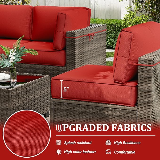 Outdoor Furniture Replacement Cushions, 5" Foam Foam High-Density, Fits 6-seat Sectional Rattan Conversation Set, 14 Piece Patio Water-Resistant Replacement Sofa Cushions, Liner&Cover