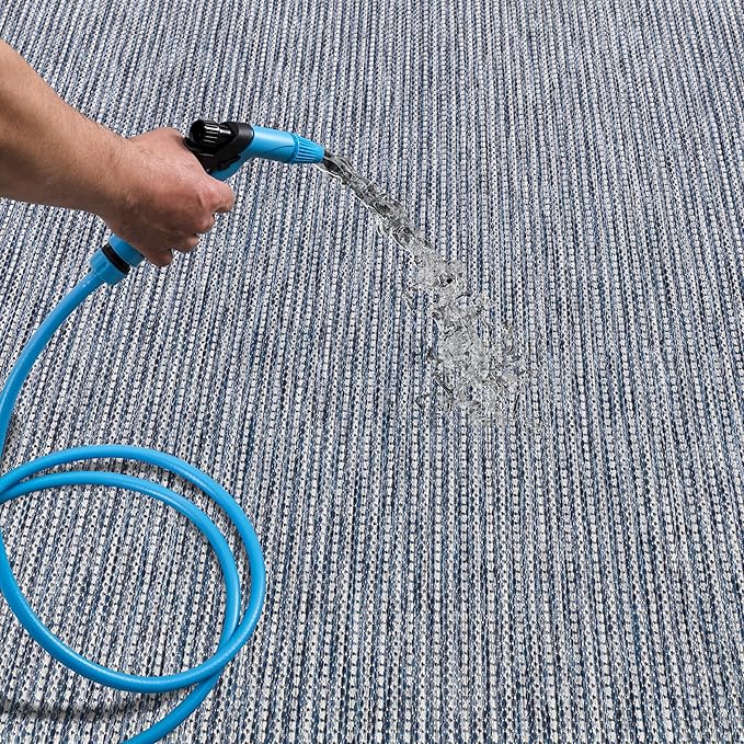 Keen Home Design Terrace Outdoor Area Rug - 63" Round Washable Indoor/Outdoor Rug for Patio, Kitchen, Balcony, Beach, Garden, Deck and Porch, Size: 5'3" Round, Solid Navy
