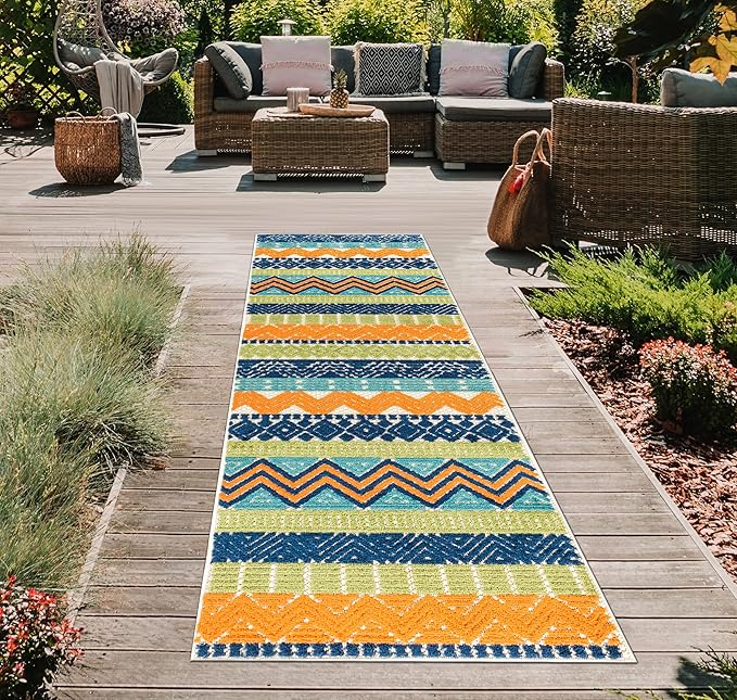 Rugshop Marbella Contemporary Boho Non-Shedding Patio Deck Backyard Indoor/Outdoor Runner Rug 2' x 7' Multi
