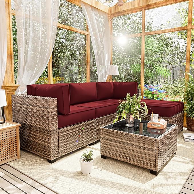 Patio Furniture Cushions, Replacement Outdoor Cushions for 4-Seat Patio Furniture, Waterproof Cushions for Outdoor Sectional Sofa Couch, Burgundy