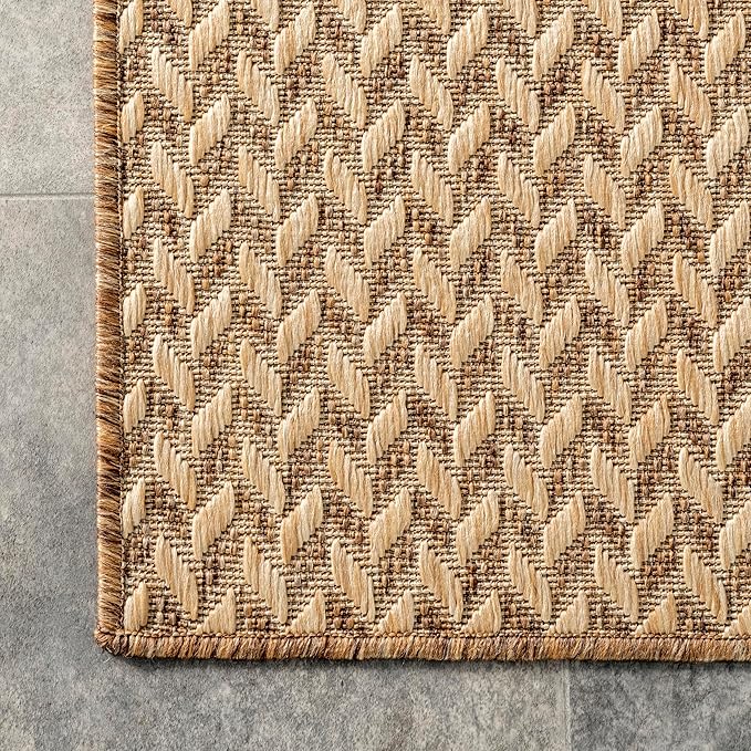 Nuloom Outdoor Performance Camryn Brown/Ivory, 10' x 13', Herringbone, Soft, High Traffic, Stain Resistant, Easy Clean, Durable Area Rug for Indoor/Outdoor Patio, Deck, Porch, Garden, Courtyard