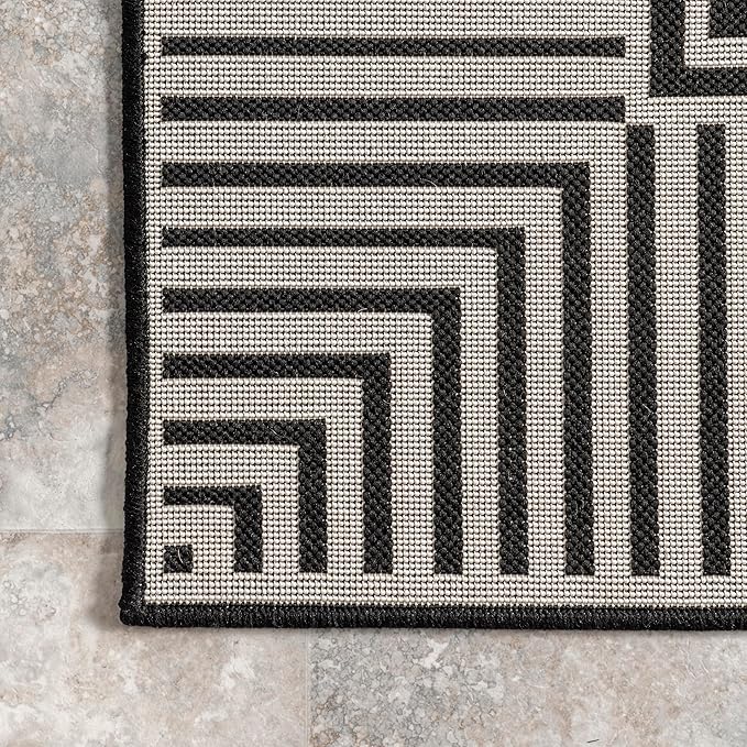 Nuloom Asha Black/Ivory, 5' x 8', Casual, Striped Border, Soft and Cozy, High Traffic, Stain Resistant, Easy Clean, Durable Area Rug for Indoor/Outdoor Patio, Deck, Porch, Garden, Courtyard