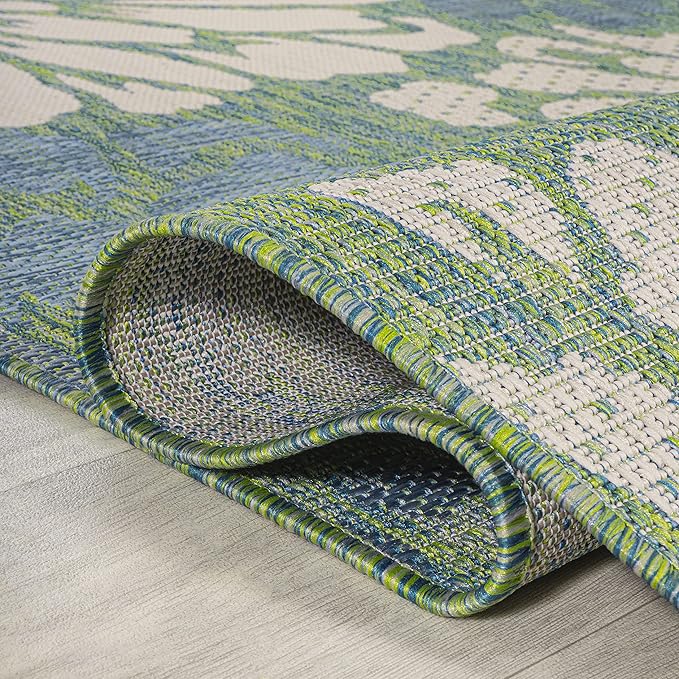 JONATHAN Y Floral Textured Weave Indoor Outdoor Area Rug 10X14 Cream/Green, Zinnia Modern for Backyard, Patio, Porch, Easy-Cleaning, High Traffic, Pet-Friendly, Non-Shedding (SMB110D-14)