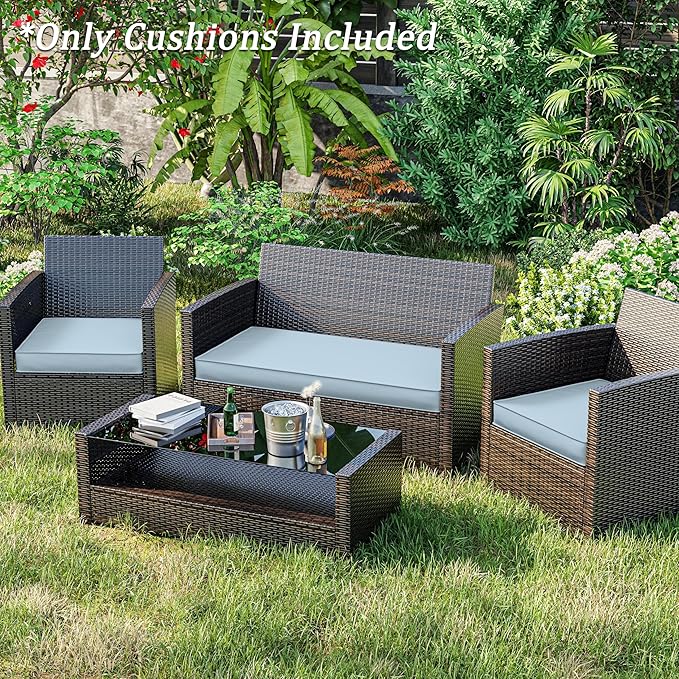 3 Pack Outdoor Replacement Cushions,36L x 18W x 3H,18L x 18W x 3H inch, High-Elastic Replacement Sponge for 4-Seater Water-Resistant Patio/Sofa with Removable Covers (Light Blue)
