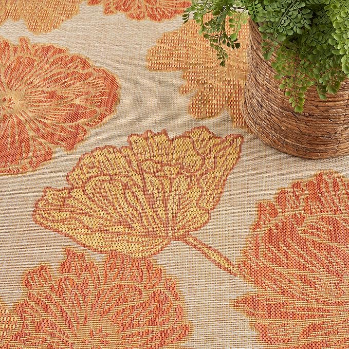 Nourison Home Garden Oasis Coral 6' x 9' Area Rug - Easy Clean, Non Shedding, Bed Room, Living Room, Dining Room, Kitchen (6' x 9')
