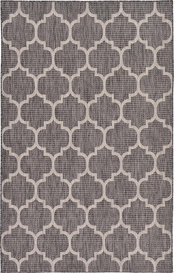 Unique Loom Outdoor Trellis Collection Area Rug (5' 1" x 8' Rectangle, Black/ Ivory)