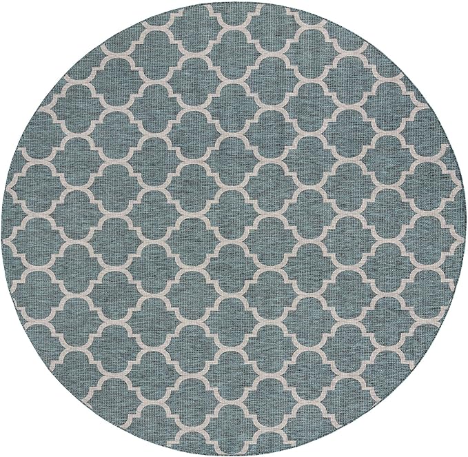 Unique Loom Outdoor Trellis Collection Area Rug - Trellis (Round 10' 8" x 10' 8", Teal/ Gray)