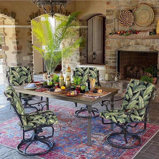 Arden 4-Pack Outdoor Patio Dining Chair Cushion, 20x44, Rain-Proof Seat Pad, Fade-Resistant Outdoor Cushion Onyx Cebu