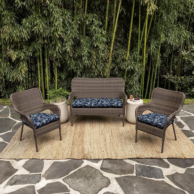 Arden earthFIBER Outdoor Wicker Settee Cushion, 41.5 x 18, Rain-Proof, Fade Resistant Navy Blue King Palm