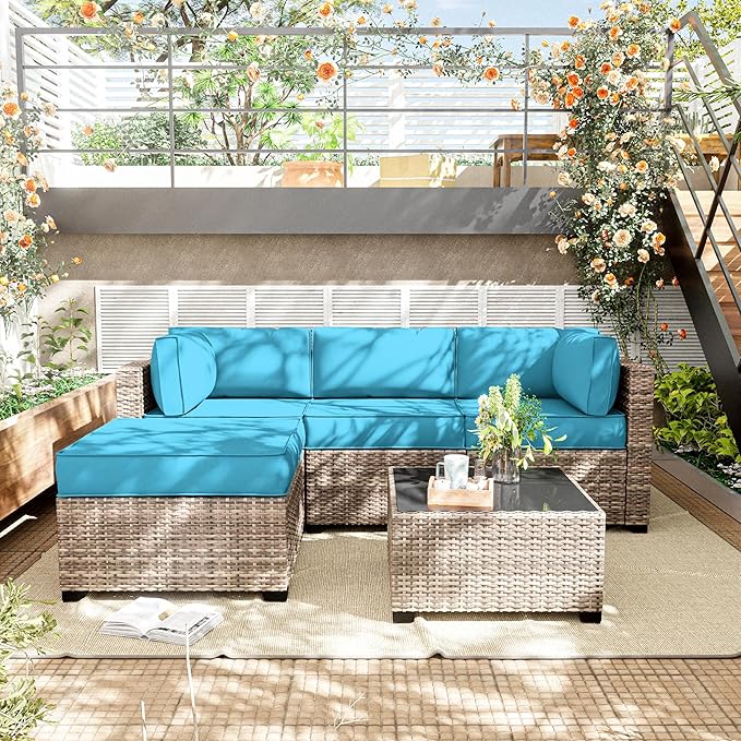 Patio Furniture Cushions, Replacement Outdoor Cushions for 4-Seat Patio Furniture, Waterproof Cushions for Outdoor Sectional Sofa Couch, Lake Blue