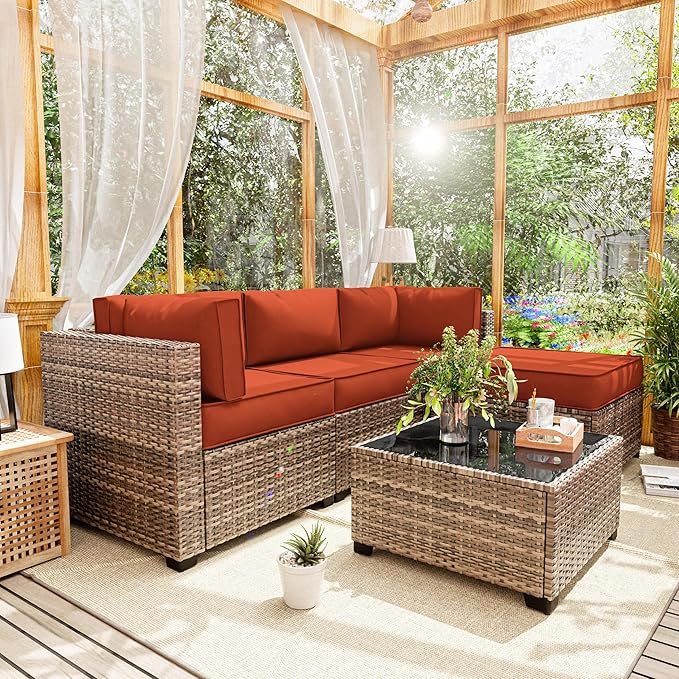 Patio Furniture Cushions, Replacement Outdoor Cushions for 4-Seat Patio Furniture, Waterproof Cushions for Outdoor Sectional Sofa Couch, Orange