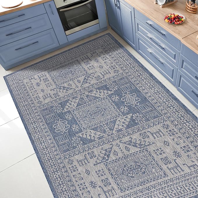 Keen Home Design Terrace Outdoor Area Rug - 46"x67" Washable Indoor/Outdoor Rug for Patio, Kitchen, Balcony, Beach, Garden, Deck and Porch, Size: 3'10" x 5'7", Force Navy