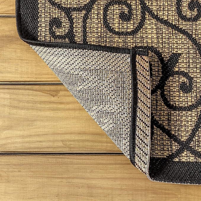 JONATHAN Y Vintage Filigree Indoor Outdoor Round Area Rug 8 Ft Black/Khaki, Madrid Textured Weave for Backyard, Patio, Porch, Easy-Cleaning, High Traffic, Pet-Friendly, Non-Shedding (SMB107A-8R)