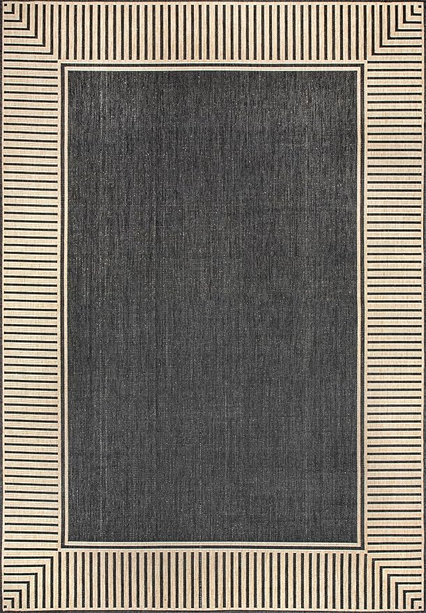 Nuloom Asha Dark Grey/Ivory, 3'6" x 5', Casual, Striped Border, Soft and Cozy, High Traffic, Stain Resistant, Easy Clean, Durable Area Rug for Indoor/Outdoor Patio, Deck, Porch, Garden, Courtyard