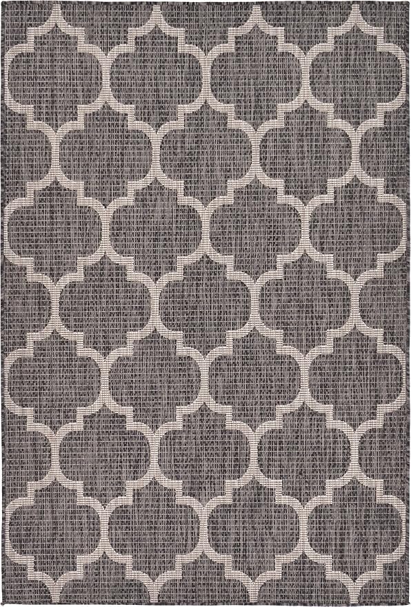 Unique Loom Outdoor Trellis Collection Area Rug (4' 1" x 6' 1" Rectangle, Black/ Ivory)