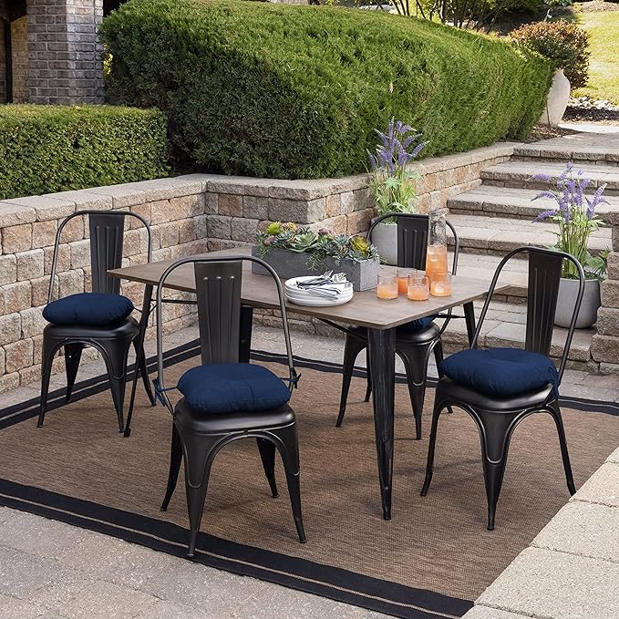 Arden Outdoor Tufted Bistro Seat Cushion, Set of 4, 14.5 in x 15 in, Rain-Proof, Fade Resistant Sapphire Blue Leala