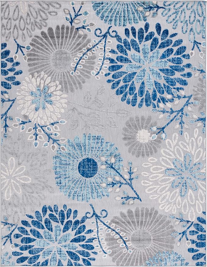 SAFAVIEH Washable Rug Outdoor Cabana Collection - 8' x 10', Grey & Blue, Non-Shedding & Easy to Clean, Ideal for Patio, Backyard, Mudroom (CBN832F)