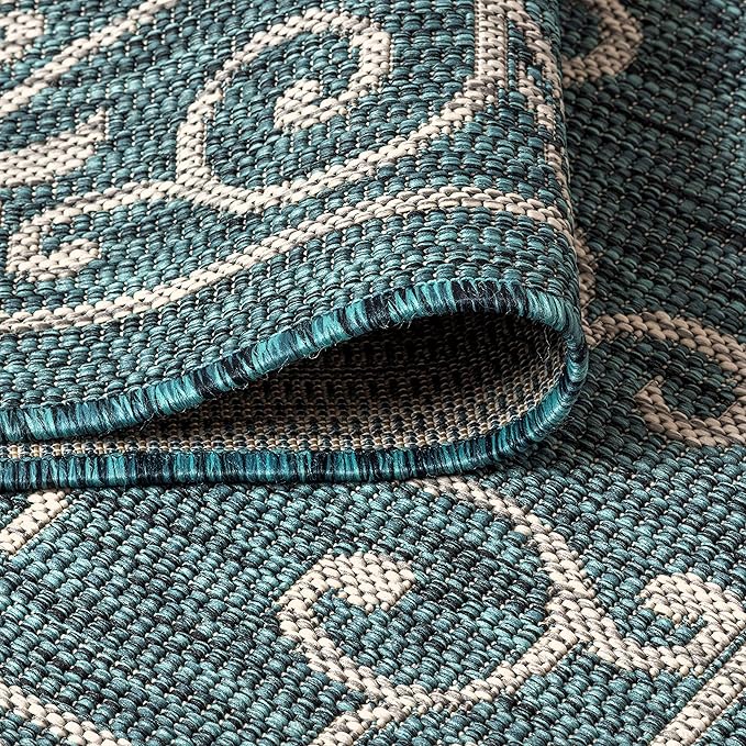 JONATHAN Y Vintage Filigree Indoor Outdoor Octagon Area Rug 8 Ft Teal/Gray, Charleston Textured Weave for Backyard, Patio, Porch, Easy-Cleaning, High Traffic, Pet-Friendly, Non-Shedding SMB106F-8TGN