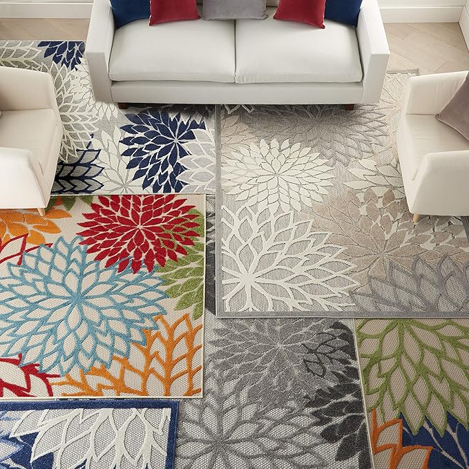 Nourison Home Aloha Indoor/Outdoor Multicolor 3'6" x 5'6" Area-Rug, Tropical, Botanical, Easy-Cleaning, Non Shedding, Bed Room, Living Room, Dining Room, Deck, Backyard, Patio (3x5)