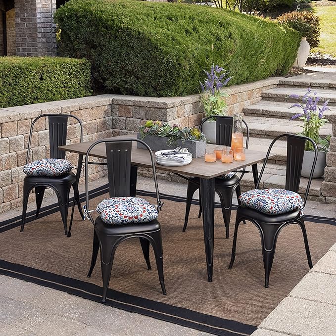 Arden Outdoor Tufted Bistro Seat Cushion, Set of 4, 14.5 in x 15 in, Rain-Proof, Fade Resistant Clark Blue