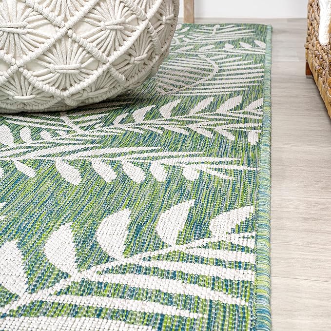 JONATHAN Y Palm Frond Indoor Outdoor Area Rug 9X12 Cream/Green, Nevis for Backyard, Patio, Porch, Easy-Cleaning, High Traffic, Pet-Friendly, Non-Shedding (SMB119G-9)