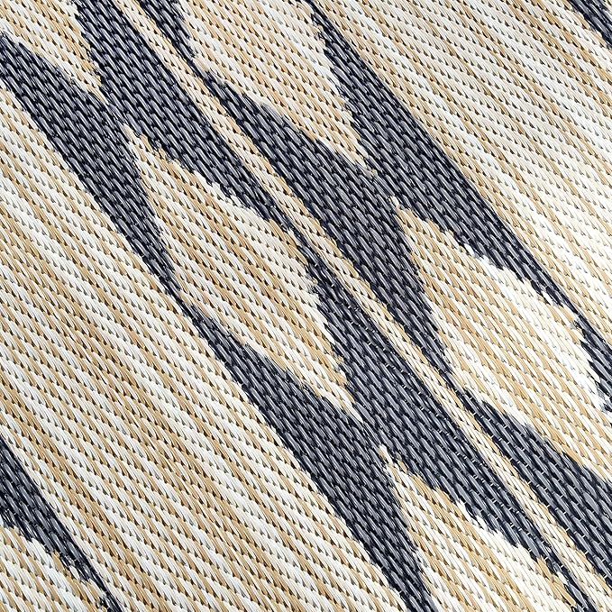 Fab Habitat Striped Non Slip Doormat - Durable, Thin - Recycled Plastic - Entryway, Front Door, Porch, Patio - Cairo - Natural & Black (24" x 36" Non-Slip)
