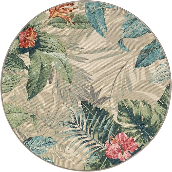 Unique Loom Outdoor Botanical Collection Area Rug - Kula (4' 1" Round, Multi/ Gray)