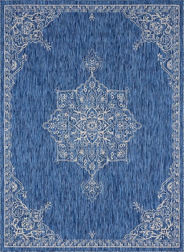 Unique Loom Outdoor Traditional Collection Area Rug - Antique (8' x 11' 4" Rectangle, Blue/ Gray)