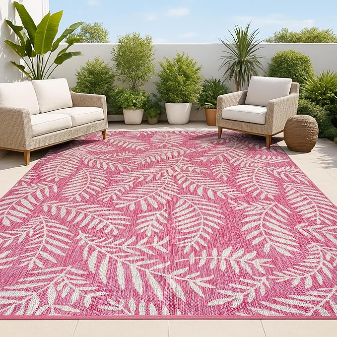 JONATHAN Y Palm Frond Indoor Outdoor Area Rug 3X5 Fuchsia/Light Gray, Nevis for Backyard, Patio, Porch, Easy-Cleaning, High Traffic, Pet-Friendly, Non-Shedding (SMB119F-3)